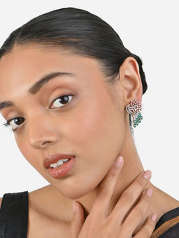 Fida - Gold-Plated Peacock Shaped Earrings Green