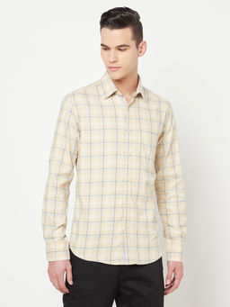CRIMSOUNE CLUB - Men Beige Checked Shirt