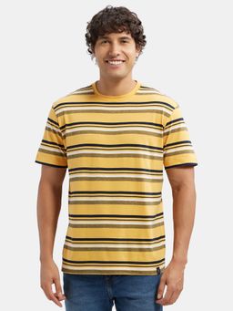 Jockey - 2715 Men Cotton Rich Striped Round Neck T-Shirt - Burnt Gold - Navy - White
