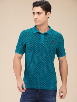 Being Human - Teal Collar Neck Printed Half Sleeves Polo T-Shirt