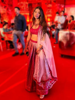 Odette - Pink Sequence Semi Stitched Lehenga Choli (Set of 3)