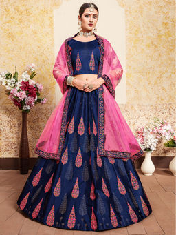Odette - Navy Blue Designer Semi Stitched Lehenga with Unstitched Blouse (Set of 3)