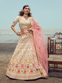Odette - Apricot Georgette Semi Stitched Lehenga with Unstitched Blouse (Set of 3)