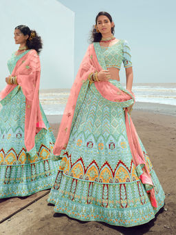 Odette - Light Blue Georgette Semi Stitched Lehenga with Unstitched Blouse (Set of 3)