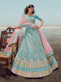 Odette - Light Blue Georgette Semi Stitched Lehenga with Unstitched Blouse (Set of 3)