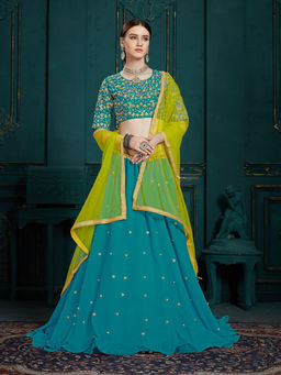 Odette - Teal Georgette Sassy Semi Stitched Lehenga with Unstitched Blouse (Set of 3)