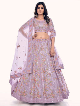 Odette - Lavender Net Semi Stitched Lehenga with Unstitched Blouse (Set of 3)