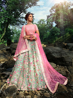 Odette - Sea Green Stunning Semi Stitched Lehenga with Unstitched Blouse (Set of 3)