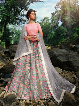 Odette - Grey Designer Semi Stitched Lehenga with Unstitched Blouse (Set of 3)