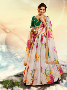 Odette - Designer White Semi Stitched Lehenga with Unstitched Blouse (Set of 3)