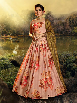Odette - Beautiful Peach Semi Stitched Lehenga with Unstitched Blouse (Set of 3)