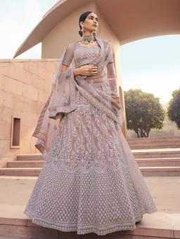 Odette - Impressive Brown Soft Net Semi Stitched Lehenga with Unstitched Blouse (Set of 3)