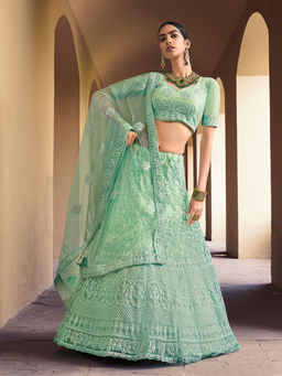 Odette - Sea Green Stunning Semi Stitched Lehenga with Unstitched Blouse (Set of 3)
