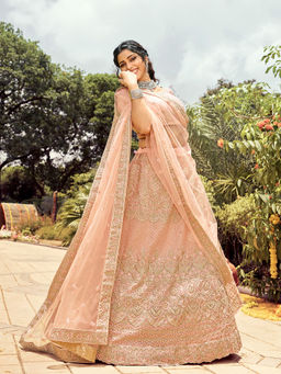 Odette - Soft Net Peach Semi Stitched Lehenga Choli (Set of 3)