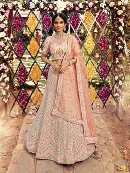 Odette - Peach Elegant Semi Stitched Lehenga with Unstitched Blouse (Set of 3)