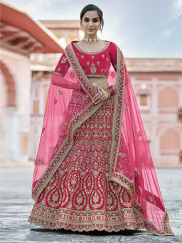 Odette - Festive Pink Semi Stitched Lehenga with Unstitched Blouse (Set of 3)