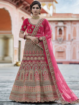 Odette - Fancy Pink Semi Stitched Lehenga with Unstitched Blouse (Set of 3)