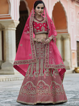 Odette - Fancy Pink Semi Stitched Lehenga with Unstitched Blouse (Set of 3)