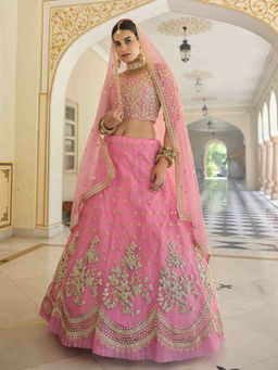 Odette - Designer Pink Semi Stitched Lehenga with Unstitched Blouse (Set of 3)