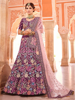 Odette - Purple Crepe Semi Stitched Lehenga with Unstitched Blouse (Set of 3)