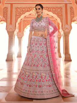 Odette - Grey Embroidered Crepe Semi Stitched Lehenga with Unstitched Blouse (Set of 3)