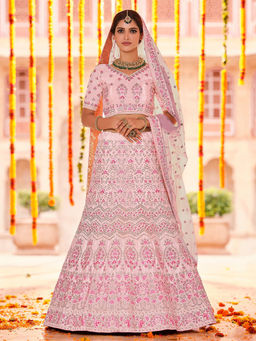Odette - Pink Crepe Semi Stitched Lehenga with Unstitched Blouse (Set of 3)