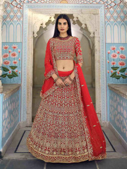 Odette - Beautiful Red Semi Stitched Lehenga with Unstitched Blouse (Set of 3)