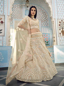 Odette - Beige Stunning Semi Stitched Lehenga with Unstitched Blouse (Set of 3)