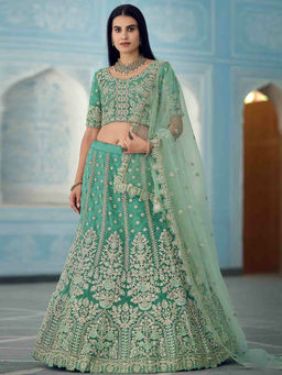 Odette - Green Sequins Sassy Semi Stitched Lehenga with Unstitched Blouse (Set of 3)