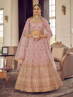 Odette - Pink Georgette Semi Stitched Lehenga with Unstitched Blouse (Set of 3)