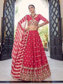 Odette - Festive Designer Red Semi Stitched Lehenga with Unstitched Blouse (Set of 3)