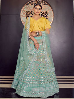 Odette - Sea Green Stunning Semi Stitched Lehenga with Unstitched Blouse (Set of 3)