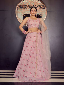 Odette - Designer Pink Semi Stitched Lehenga with Unstitched Blouse (Set of 3)