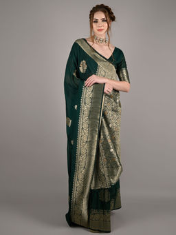 Odette - Green Nylon Woven Saree with Unstitched Blouse