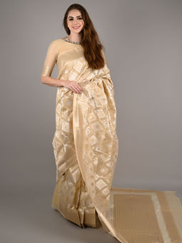 Odette - Beige Linen Woven Saree with Unstitched Blouse