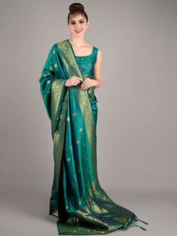 Odette - Green Silk Woven Saree with Unstitched Blouse