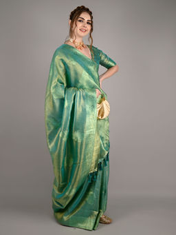 Odette - Sea Green Satin Nylon Woven Saree with Unstitched Blouse