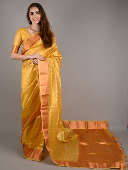 Odette - Mustard Tissue Woven Saree with Unstitched Blouse