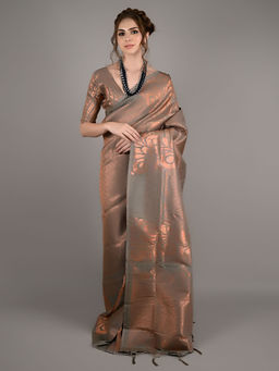 Odette - Grey Silk Blend Woven Saree with Unstitched Blouse