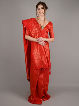 Odette - Red Silk Blend Woven Saree with Unstitched Blouse