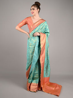 Odette - Green Silk Handloom Weaving Saree with Unstitched Blouse