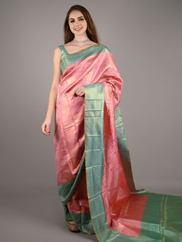 Odette - Pink Silk Handloom Weaving Saree with Unstitched Blouse