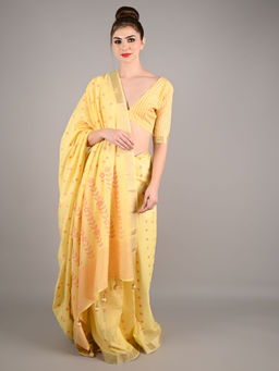 Odette - Yellow Viscose Woven Saree with Unstitched Blouse