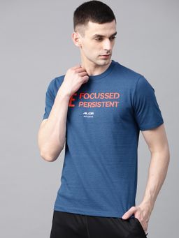 Alcis - Men Blue Orange Slim Fit Printed Round Neck Running T-shirt