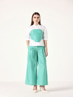 Muvazo - Green Plaid Pop Linen Co-Ord (Set of 3)