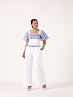 Muvazo - White Celeste Bloom Duo Top with Pant (Set of 2)