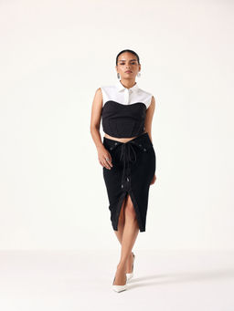 Muvazo - Black Noir Lace-Up Duo Top with Skirt (Set of 2)