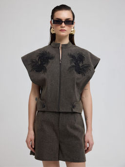 ZABELLA - Brown Porto Denim Embroidered Co-Ord (Set of 2)