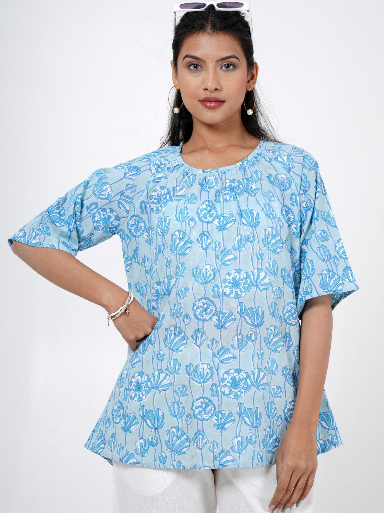 sooti syahi Tranquil Tulip Hand Block Printed Top-picture-30