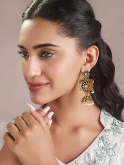 Priyaasi - Studded Sky Blue Floral Gold-Plated Jhumka Earrings